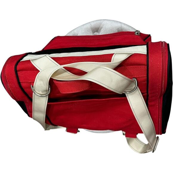 Lands' End Pet Carrier Dog Cat BACKPACK Tote Bowl Canvas Ivory Red VTG 15 X 11 - Picture 6 of 16